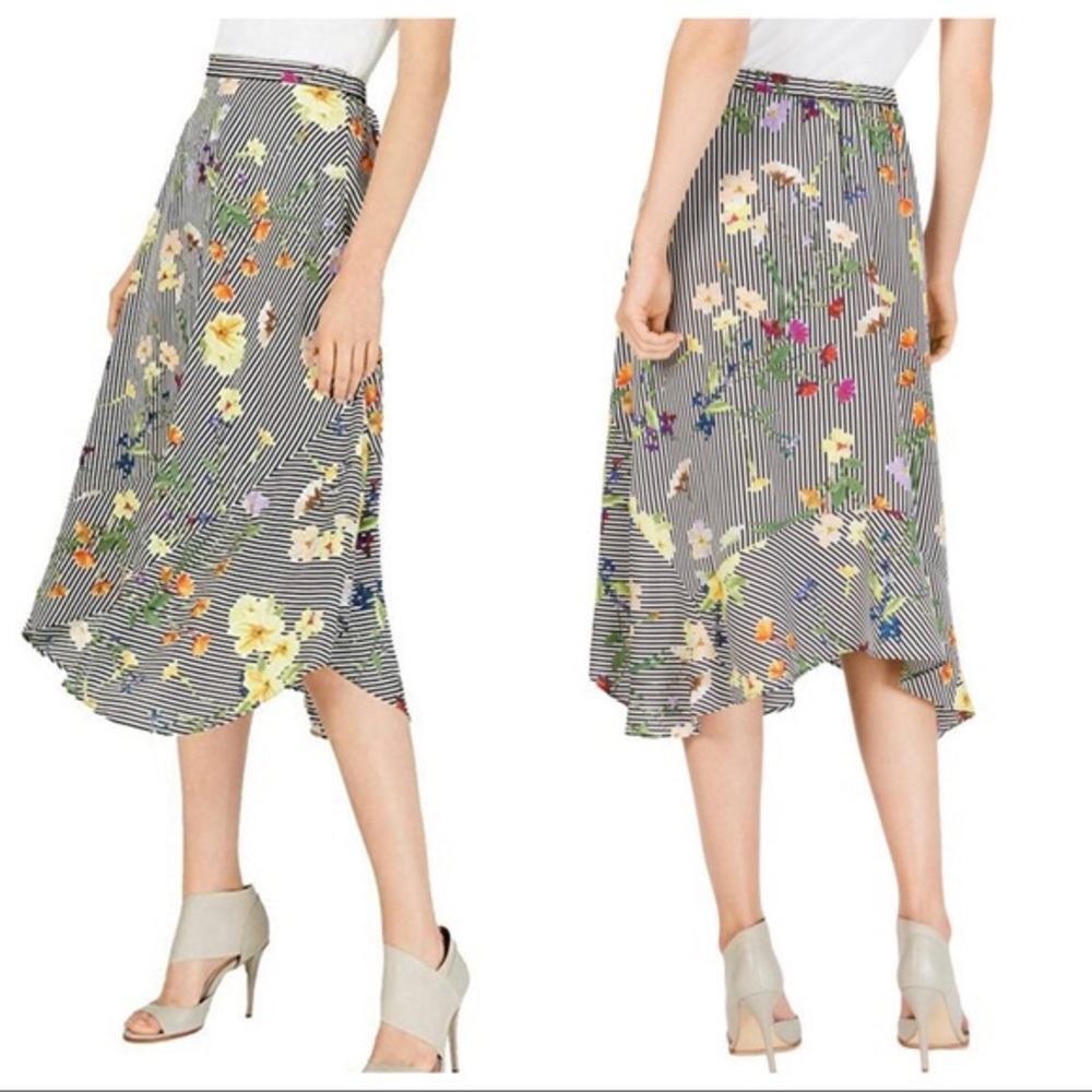Calvin Klein stripe and floral midi skirt